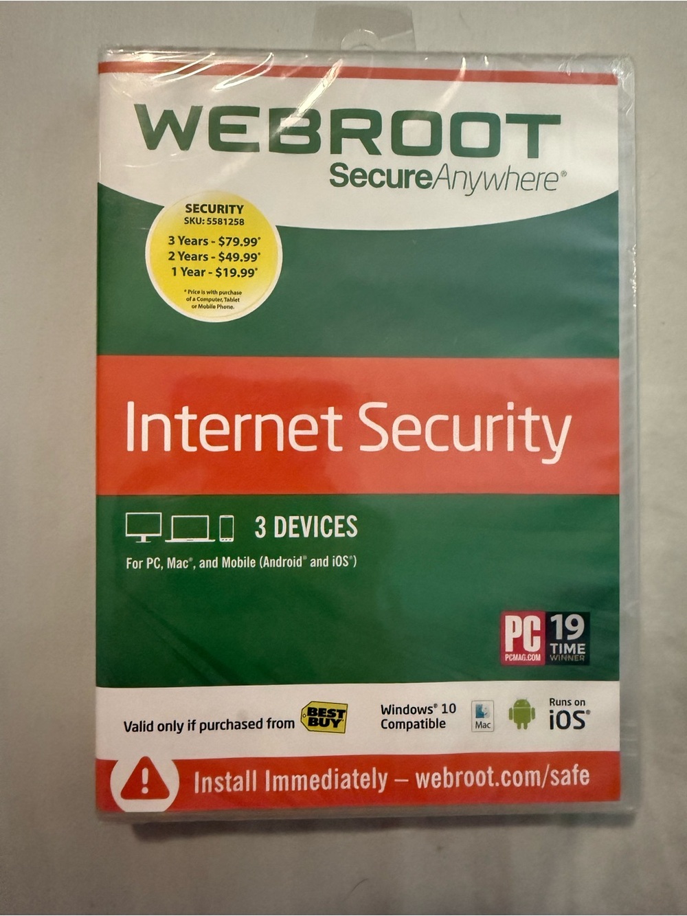 Internet Security Antivirus 3 Devices Windows/Mac/iOS-Webroot SecureAnywhere NWT
